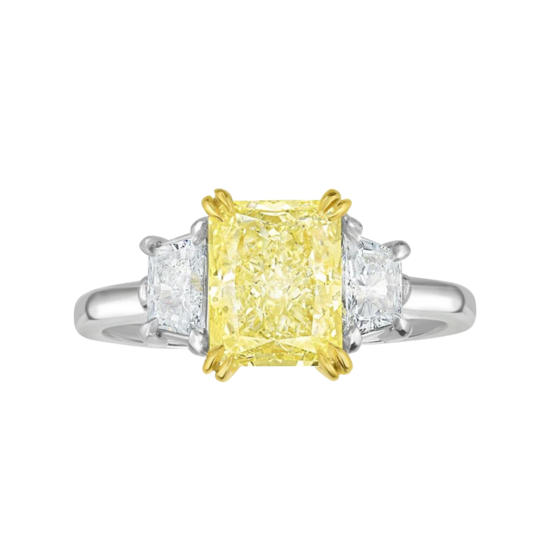 Yellow Radiant Cut Diamond Three-Stone Ring