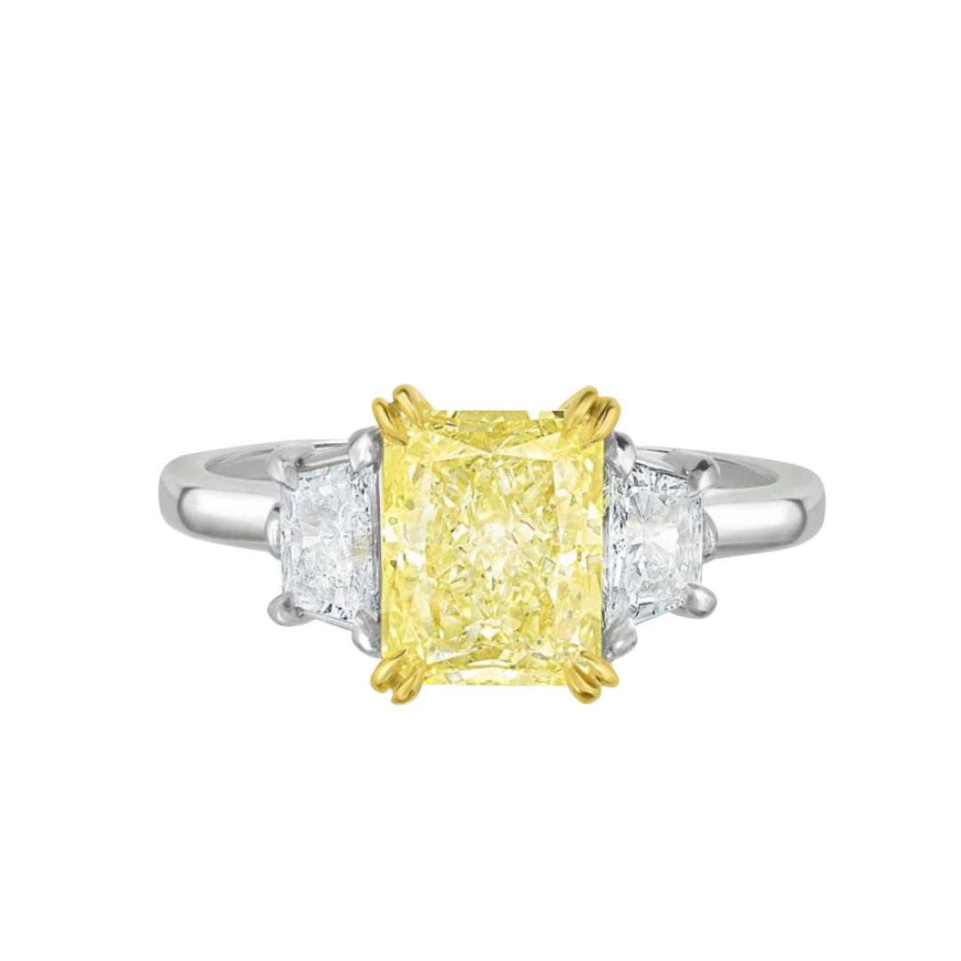 Yellow Radiant Cut Diamond Three-Stone Ring