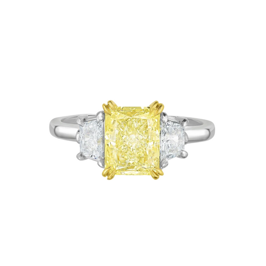 Yellow Radiant Cut Diamond Three-Stone Ring