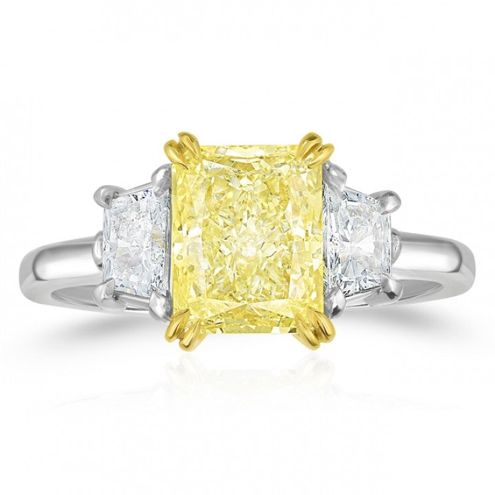 Yellow Radiant Cut Diamond Three-Stone Ring
